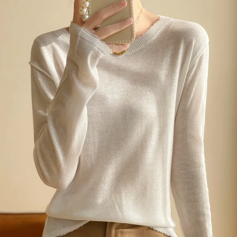 

Elegant Thin Knitted Bottom Sweater Women Pullover Loose O-neck Jumper Autumn Winter Solid Color Female Sweaters Solid Tops