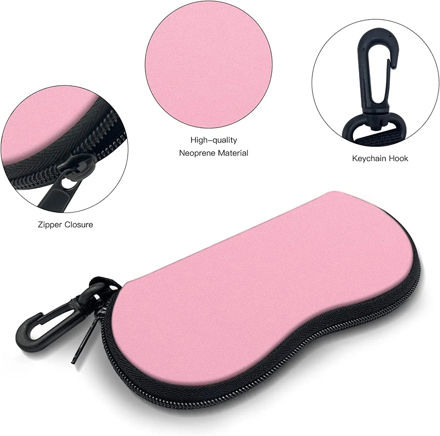 Simple Color Pink Blue Yellow Black White Sunglasses Soft Case with Carabiner Ultra Light Neoprene Zipper Eyeglass