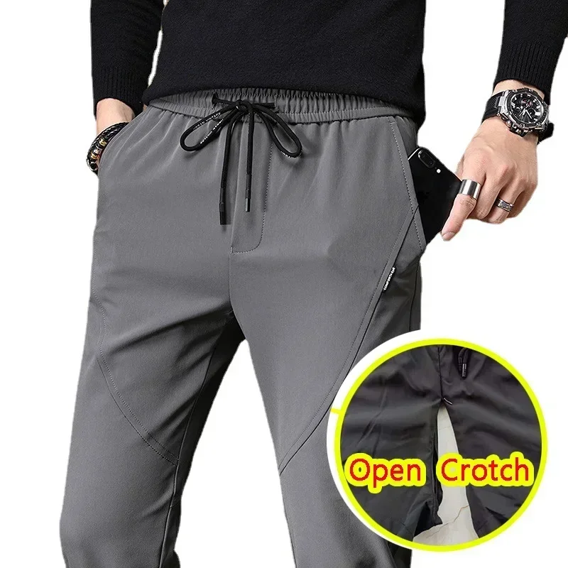 Summer Open-Crotch Pants Thin Pants New Elastic Waist Men's Casual Pants Men's Business Slim Fit