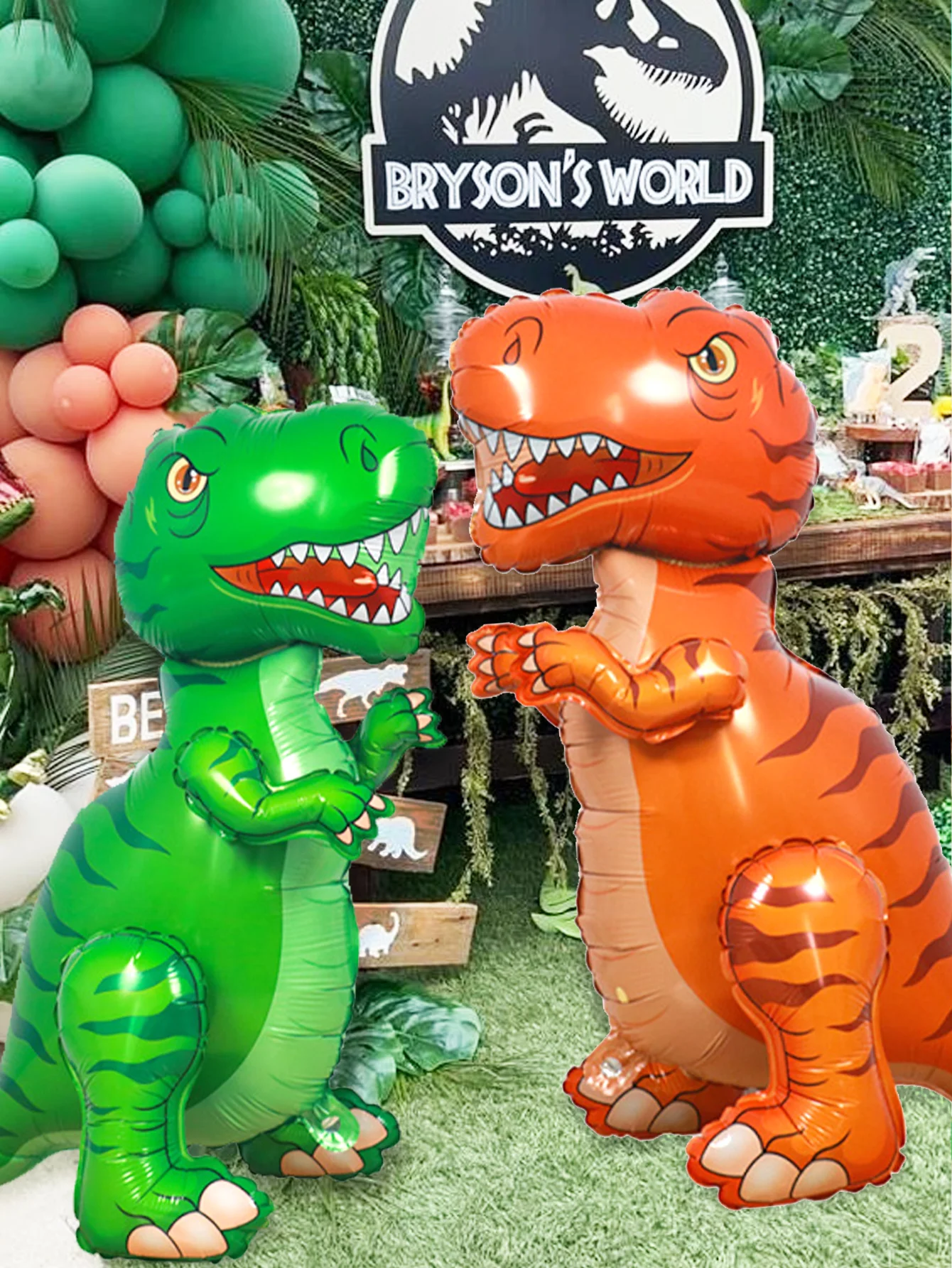 1 globo de dinosaurio 3D, globo de animal Tiranosaurio Rex verde y naranja, para fiesta de cumpleaños, fiesta temática de dinosaurio
