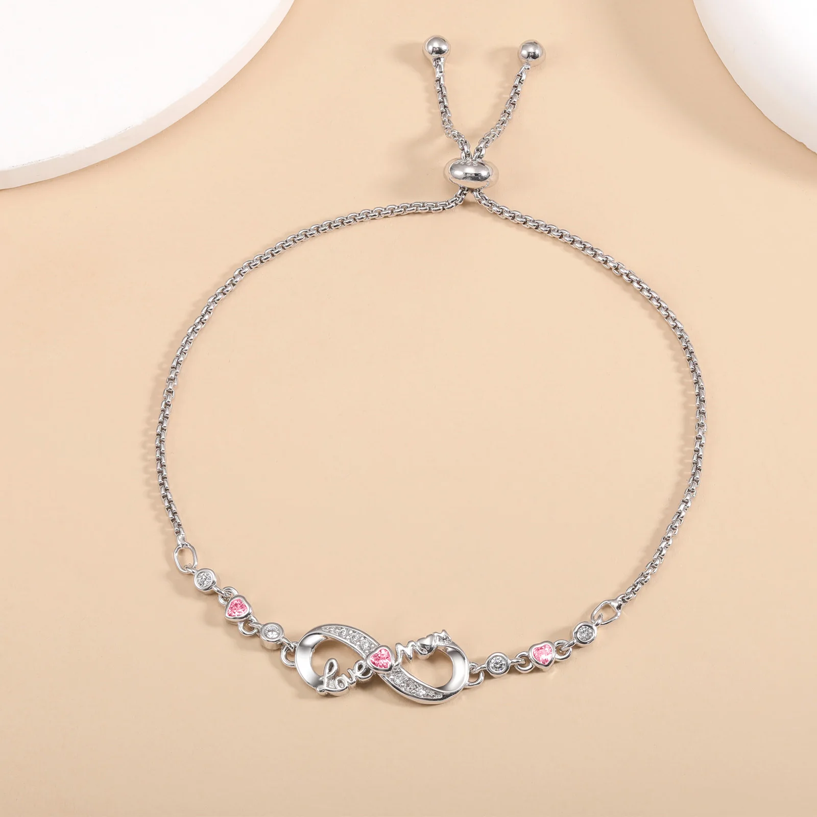 Top Quality Authentic 925 Sterling Silver Endless Love Infinity Chain Link Adjustable Women Bracelet Luxury  Silver Jewelry