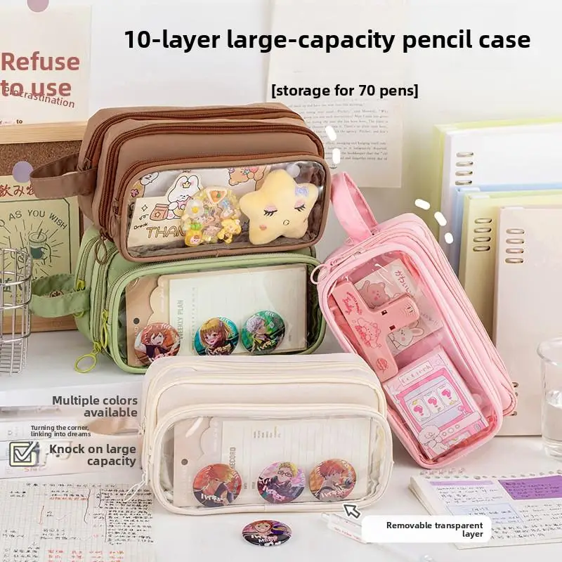Kawaii Clear Insulated Pencil Case 10 Layer Large Capacity DIY Craft Pouch Small Snack Holder Stationery Bag School Supplies
