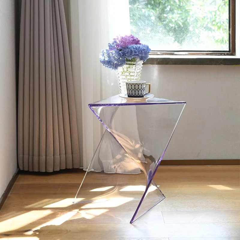 INS Transparent acrylic table creative low sofa side table geometry designer home Bedside small Coffee corner table furniture