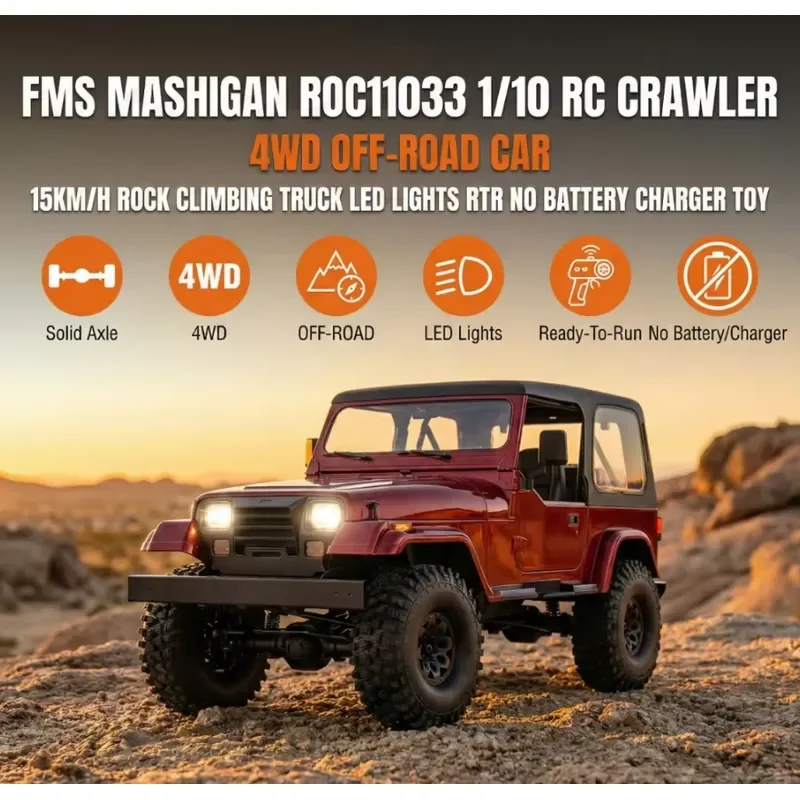 FMS Mashigan ROC11033 1/10 RC Crawler 4WD Off-Road Car 15KM/H Rock Climbing Truck LED Lights RTR No Battery Charger Toy