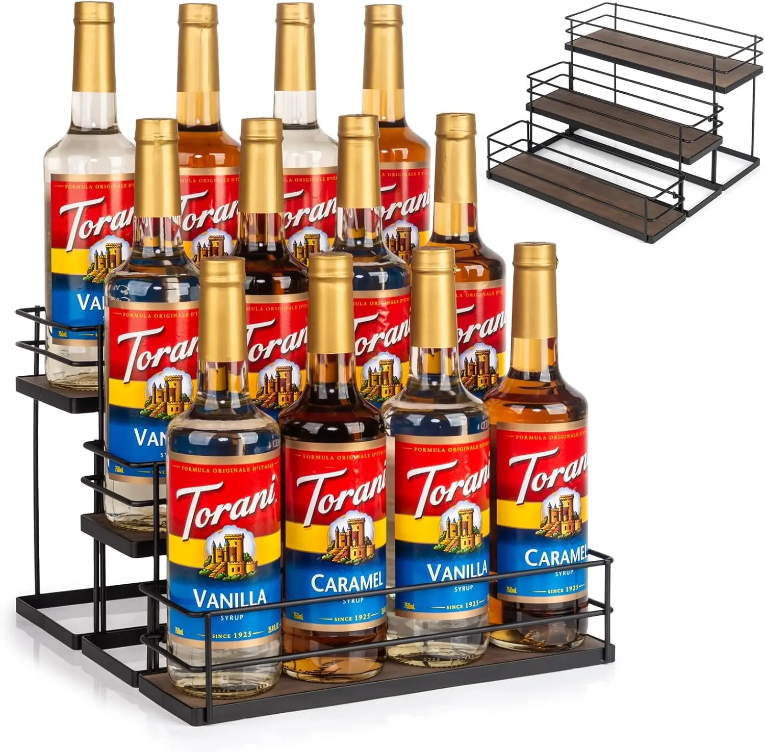 

12 Bottle Capacity Coffee Syrup Organizer 3 Tier Coffee Syrup Stand Shelf for Coffee Bar Kitchen Small Wine Rack for Bar