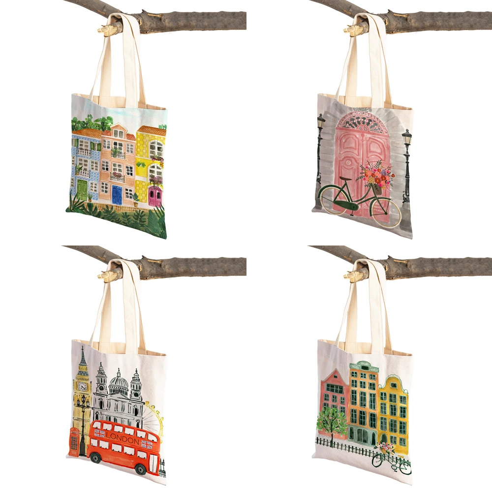 New York France London Venice Japan City Tote Lady Handbag Reusable Foldable Shopper Bag Eco Casual Canvas Women Shopping Bags