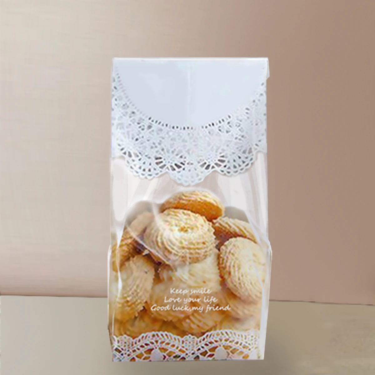 50pcs/lot White Lace Cookie Biscuit Bag Wedding Gift Candy Cupcake Hand Made DIY Christmas Plastic Packaging Bags