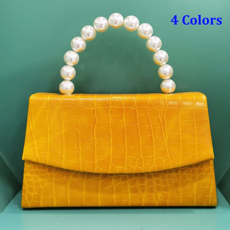 New Pearl Chain Shoulder Leather Purse Fashion 2022 Alligator Pattern Women Bag Yellow/Black/Red Wedding Handbag Dinner Clutches