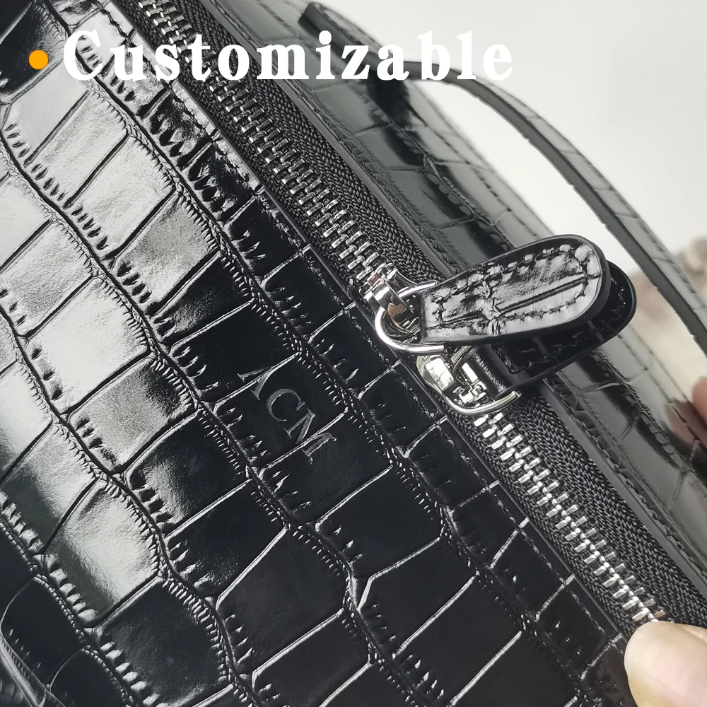 Echtes Leder Krokodil-Prägung Schwarzes Kosmetiktaschen-Set für Damen Toilettenartikel-Organizer Große Kapazität Reise-Make-up-Tasche – Detail 2