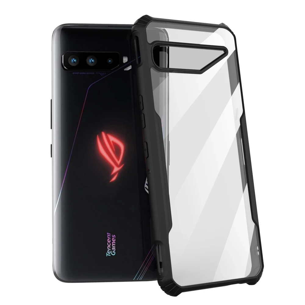 حافظة لهاتف ROG 5 سوداء مضادة للسقوط من الأكريليك حماية كاملة لهاتف ROG 1 2 3 Strix 5 5s 6 6D 7 Ultimate 8 9 Pro
