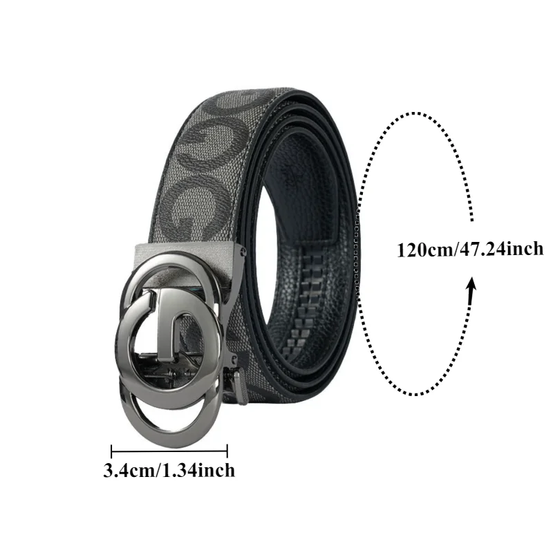 Fashionable High-Quality Elegant 3.4cm Leather Business Belt Men’s Automatic Buckle Sturdy and Durable Belts Jeans Accessory