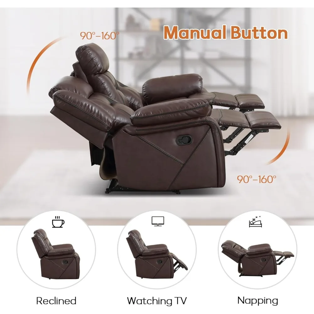 Recliner Sofa Set, Leather Reclining Living Room Furniture Set, Included Single Recliner Chair and 3 Seat Manual Recliner Sofa