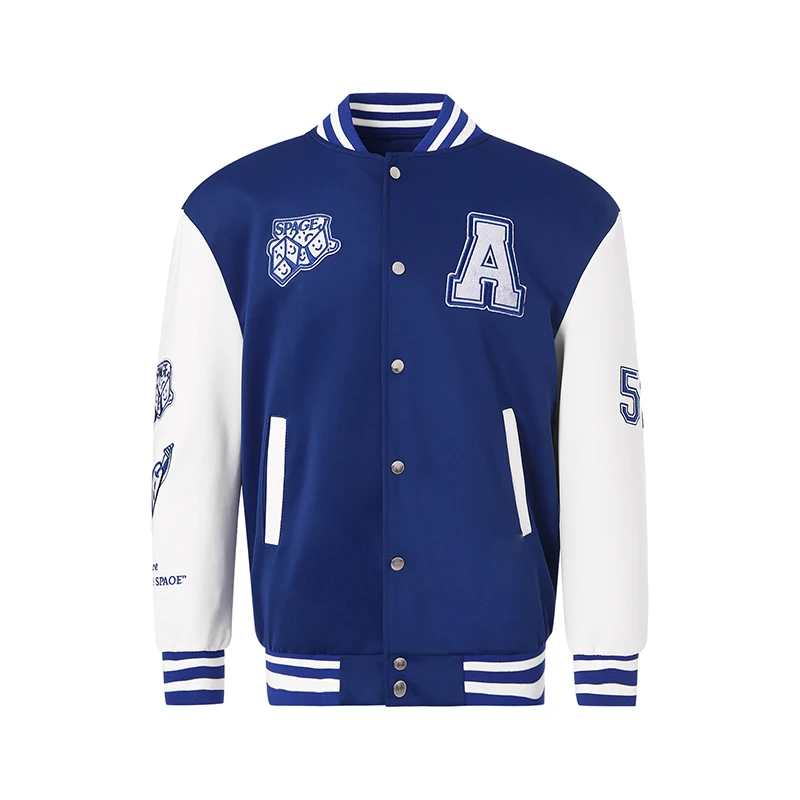 Matching Baseball Jackets for Couples Embroidery Stand Neck Long Sleeves Snaps Varsity Bomber Jacket Blue Green Black