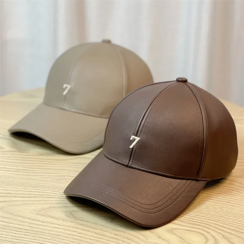 

New Fashion Leather Baseball Caps Men's Women's Embroidered Letter Hard Top Duck Tongue Hat Outdoor Leisure Sunshade Hat BQ2156