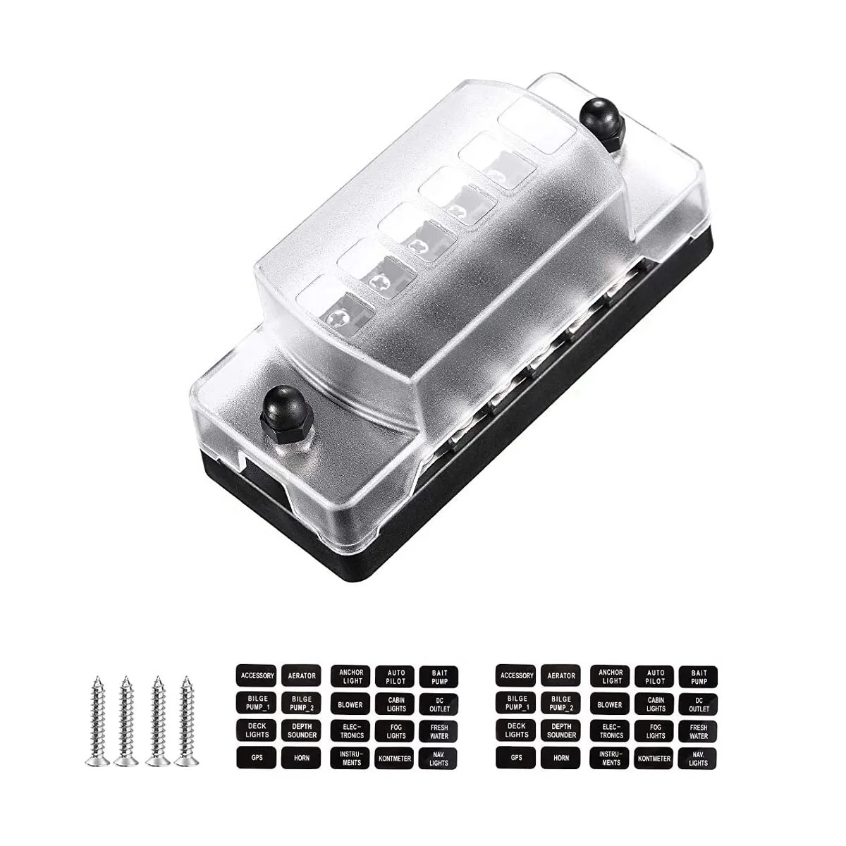 

Car Boat Fuse Box Holder With 6 Way Blade Fuse Holder Block & Warning Indicator 12V~24V Power Distribution Panel Board