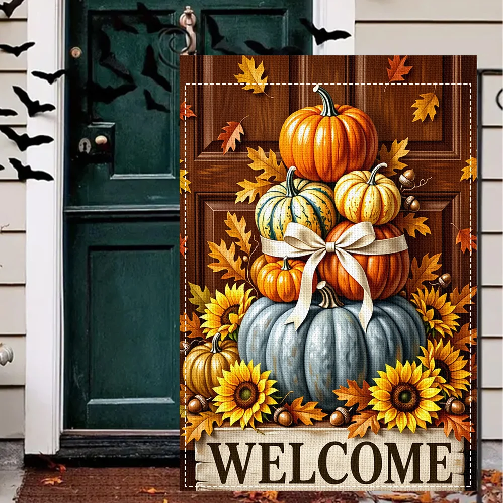 1PC Fall Welcome Garden Flag, Pumpkin and Sunflower Design, Duplex Print, Perfect for Fall Patio and Outdoor Decor (Pole Not Inc