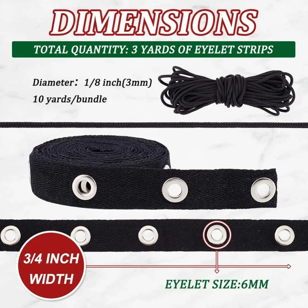 3 Yards Eyelet Tape Trim Black Craft Grommet Eyelet Trim 3cm Wide Cotton Ribbon Clothing Sewing Trim with Jump Rings view 2