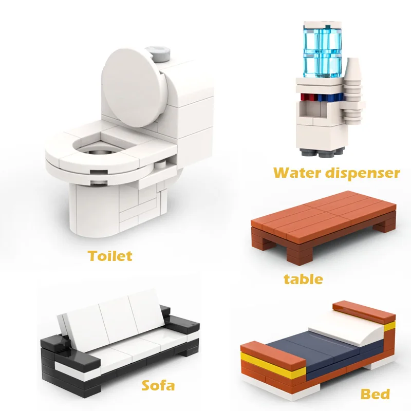 

MOC домашняя серия строительные блоки туалет/диспенсер для воды/журнальный столик/кровать/диван мебель в сборе игрушки развивающие кирпичи подарки