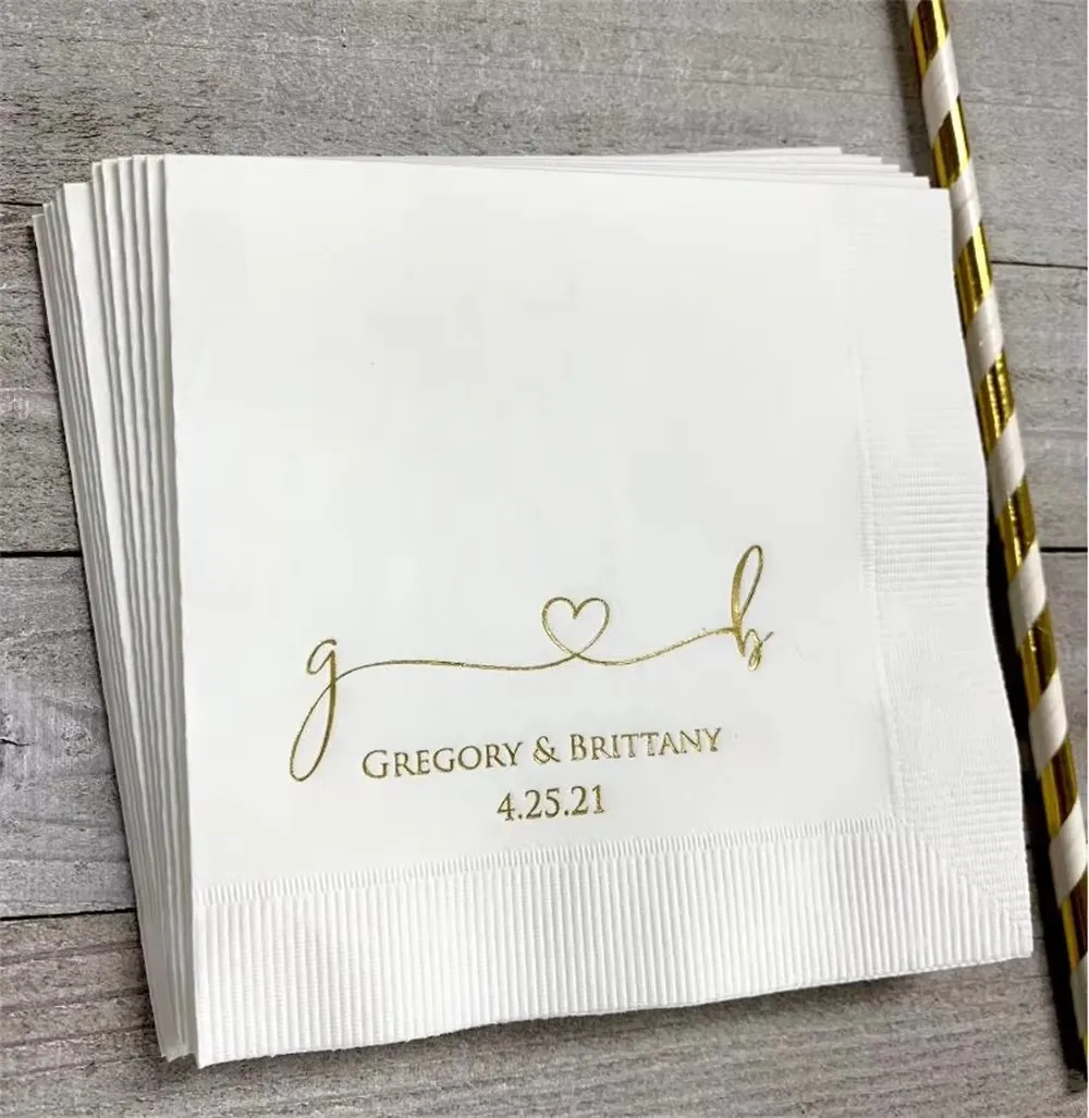 

50pcs Personalized Wedding Napkins Personalized Heart Connected Monogram Wedding Napkins Custom Bar Napkins Reception