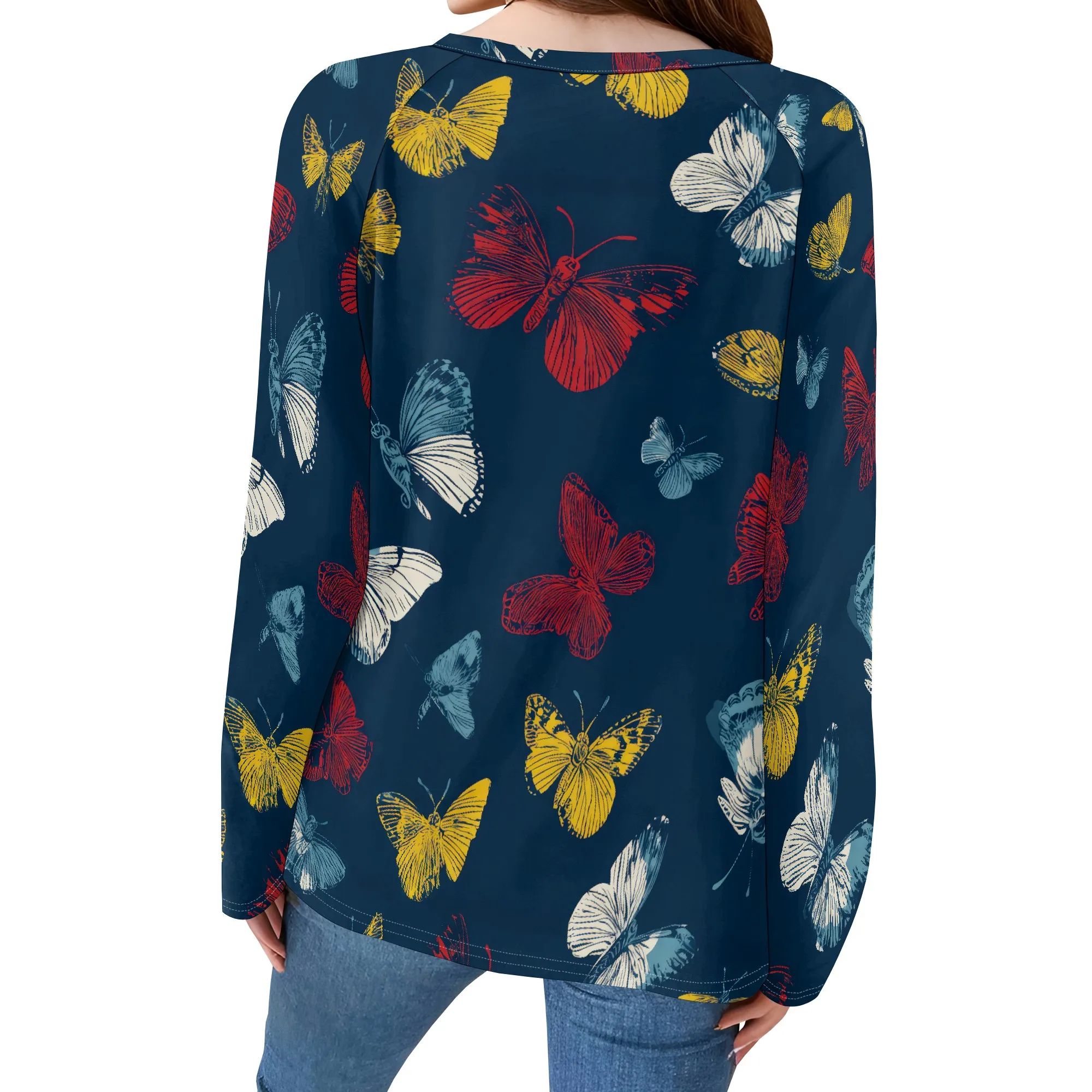 Camicette a farfalla da donna Camicie a tunica a maniche lunghe autunnali eleganti e casual Felpe con pullover grafico vestibilità ampia