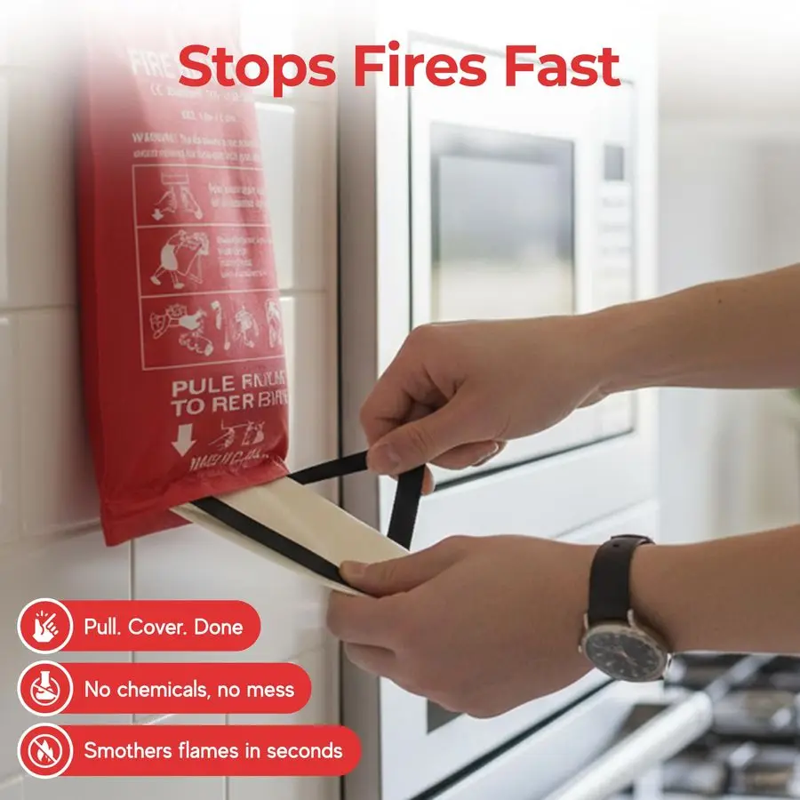 بطانية حريق الطوارئ للمنزل والمطبخ 100 بطانية قمع الحريق من الألياف الزجاجية 40 × 40 للسيارة والمكتب والتخييم على الفور