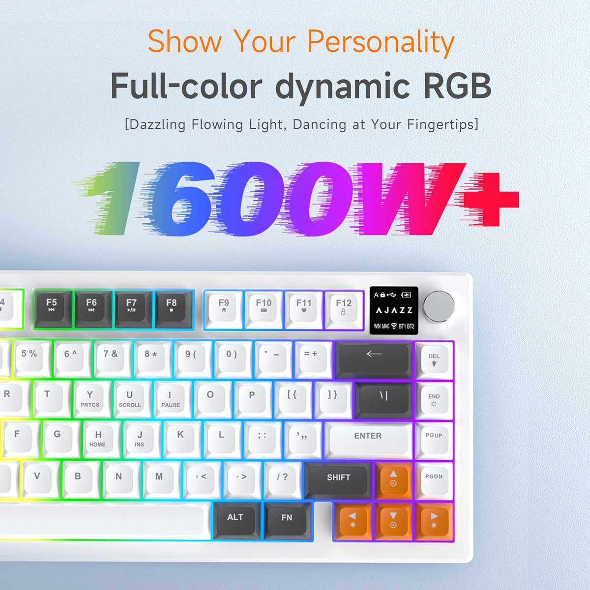 AJAZZ AF82 Low-Proflie Keyboard 1600W RGB 4000mAh 3 Mode 75% Type-C Display Screen Membrane Office E-sport Gaming Keyboard Gift