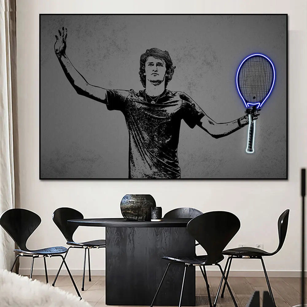 Modern Neon Art Alexander Zverev Poster Tennis Athlete Potraits Sport Canvas Print Painting Wall Decor Home Decoration