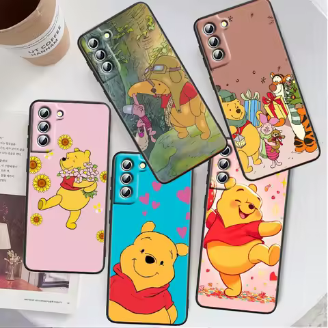 Disney Art Winnie The Pooh For Samsung Galaxy S24 S23 S22 S21 S20 FE S10 S10E Plus Ultra Pro Lite 5G Black Funda Phone Case