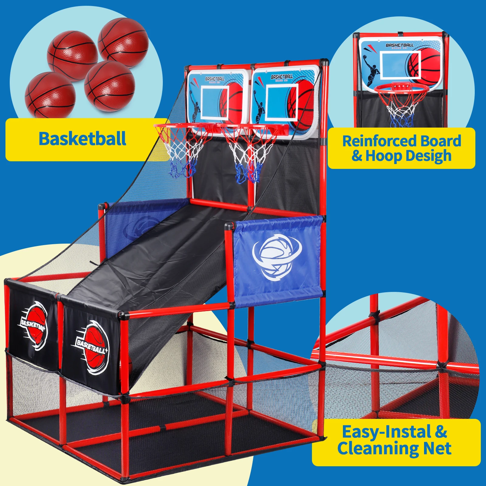Basketball Arcade Game - MQUDUO ชุดเกมบาสเก็ตบอลอาร์เคดพร้อมลูกบอลและห่วง, ของเล่นแข่งขันในร่มกลางแจ้งสำหรับเด็กผู้ชายเด็กผู้หญิงของขวัญคริสต์มาสฮาโลวีน