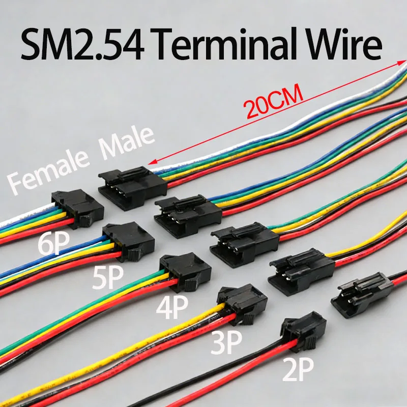 2/10 conjunto de fio terminal sm jstdocking plug20cm comprimento 2/3/4/5/6pin2.54mm conector macho fêmea estanhado para componente eletrônico