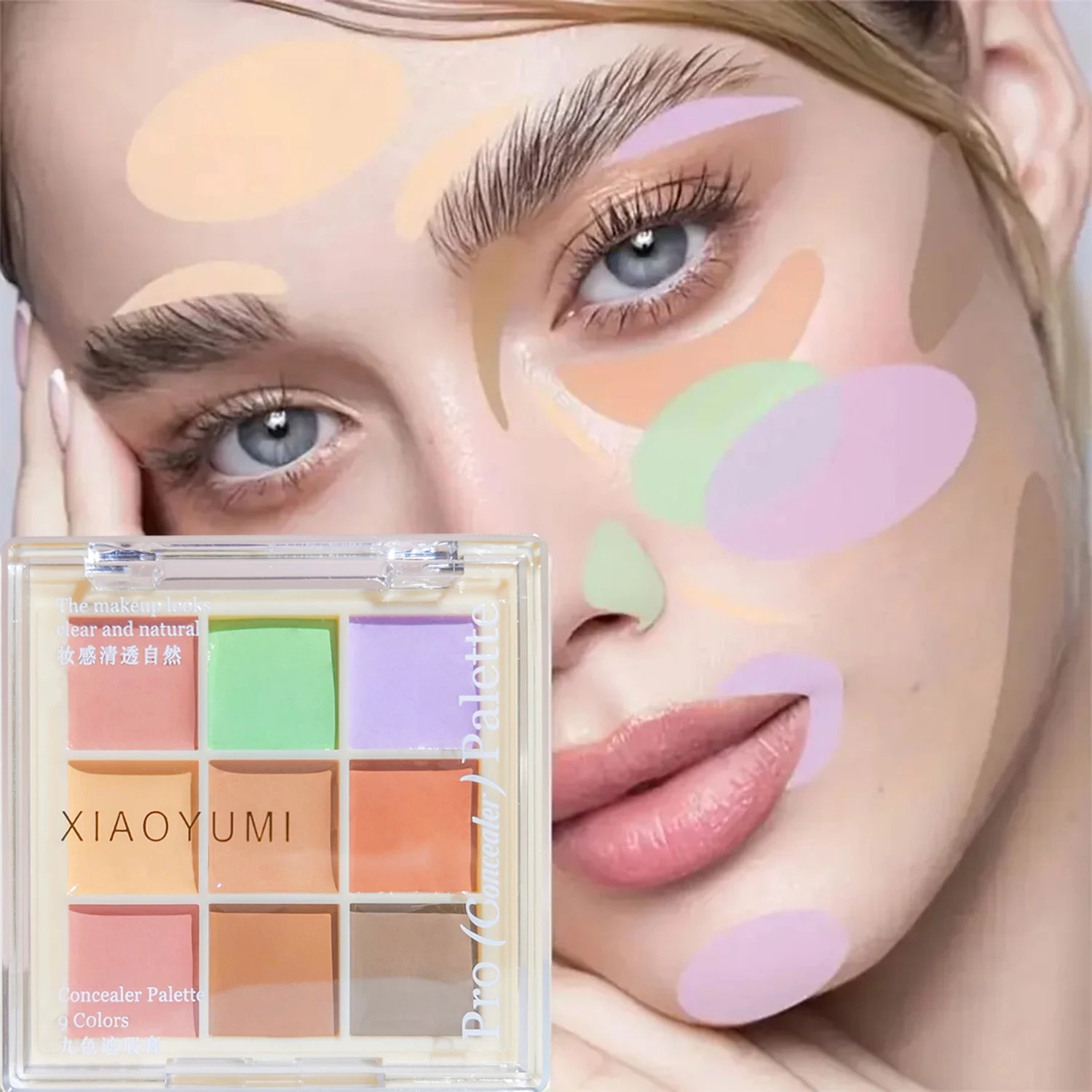 คอนซีลเลอร์ 9 สี Palette,คอนซีลเลอร์กันน้ําและเหงื่อปกปิดจุดด่างดํา,สิว,ความหมองคล้ํา,ครีมแก้ไขสี,แต่งหน้าเกาหลี