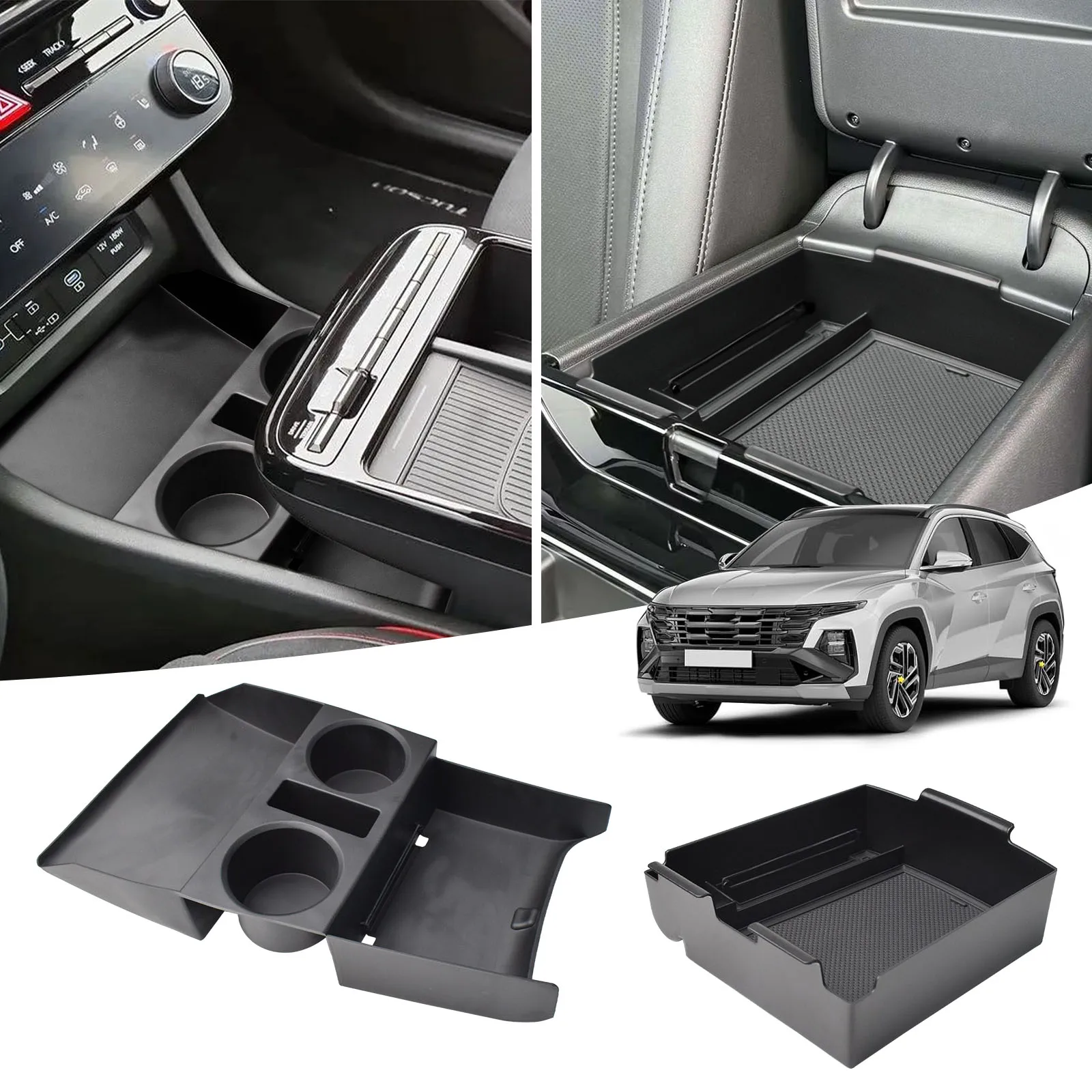 

2PCS Center Console Organizer For 2025 Hyundai Tucson Limited Floor Lower Center Console Armrest Storage Box Tray Accessories