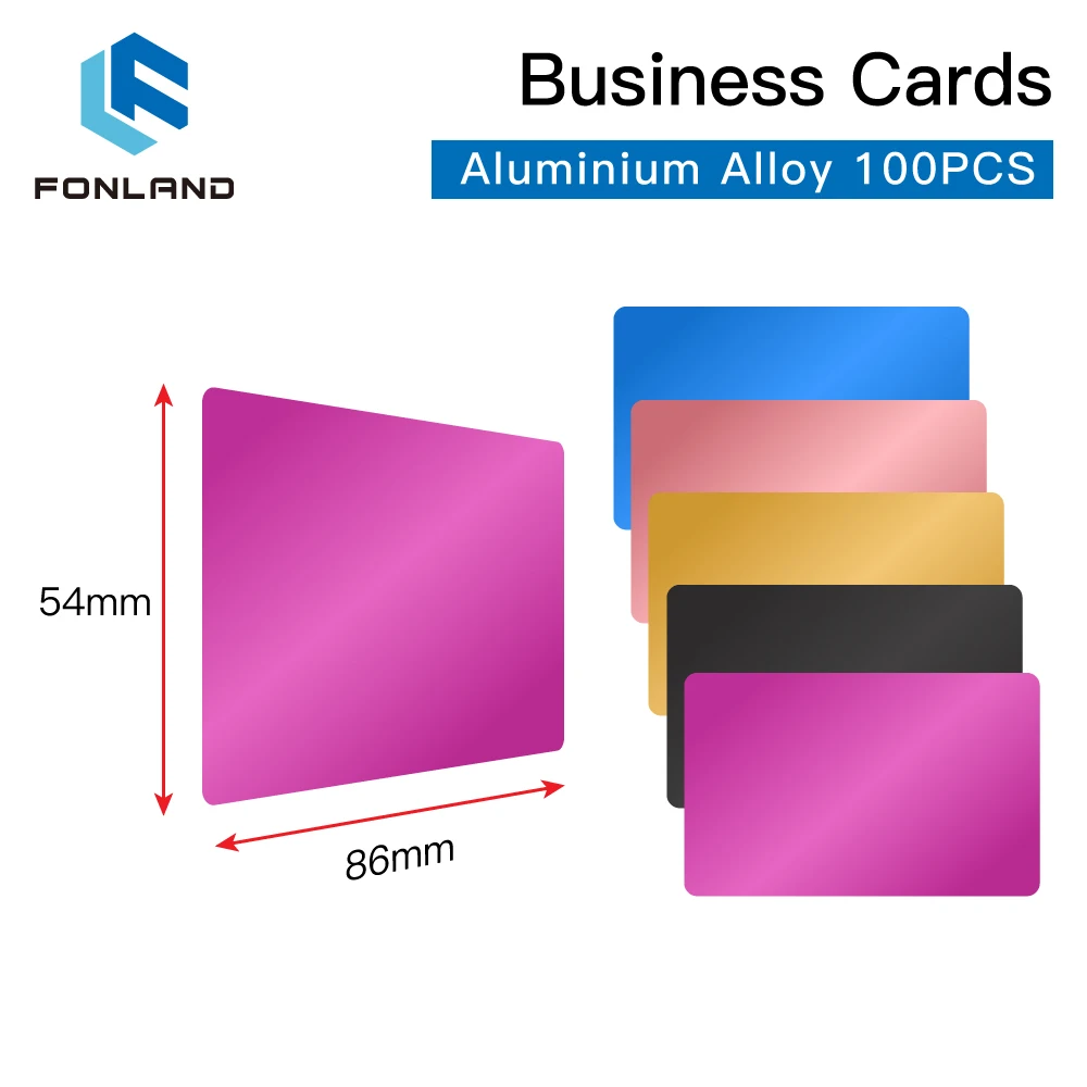 Imagem -02 - Fonland 100 Peças Lote Cartões de Nome do Negócio Multicolorido Liga de Alumínio Metal Folha Material Teste para a Máquina Marcação a Laser