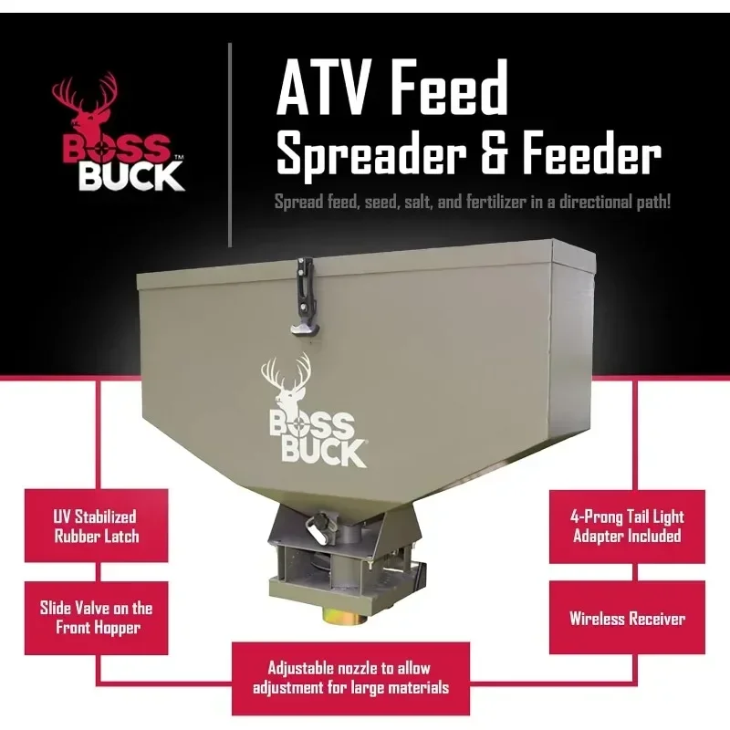 Espalhador de capacidade Boss Buck de 80 lb |   Alimentador de ATV de taxa de fluxo ajustável durável versátil espaçoso |   Alimentação, sal, fertilizante