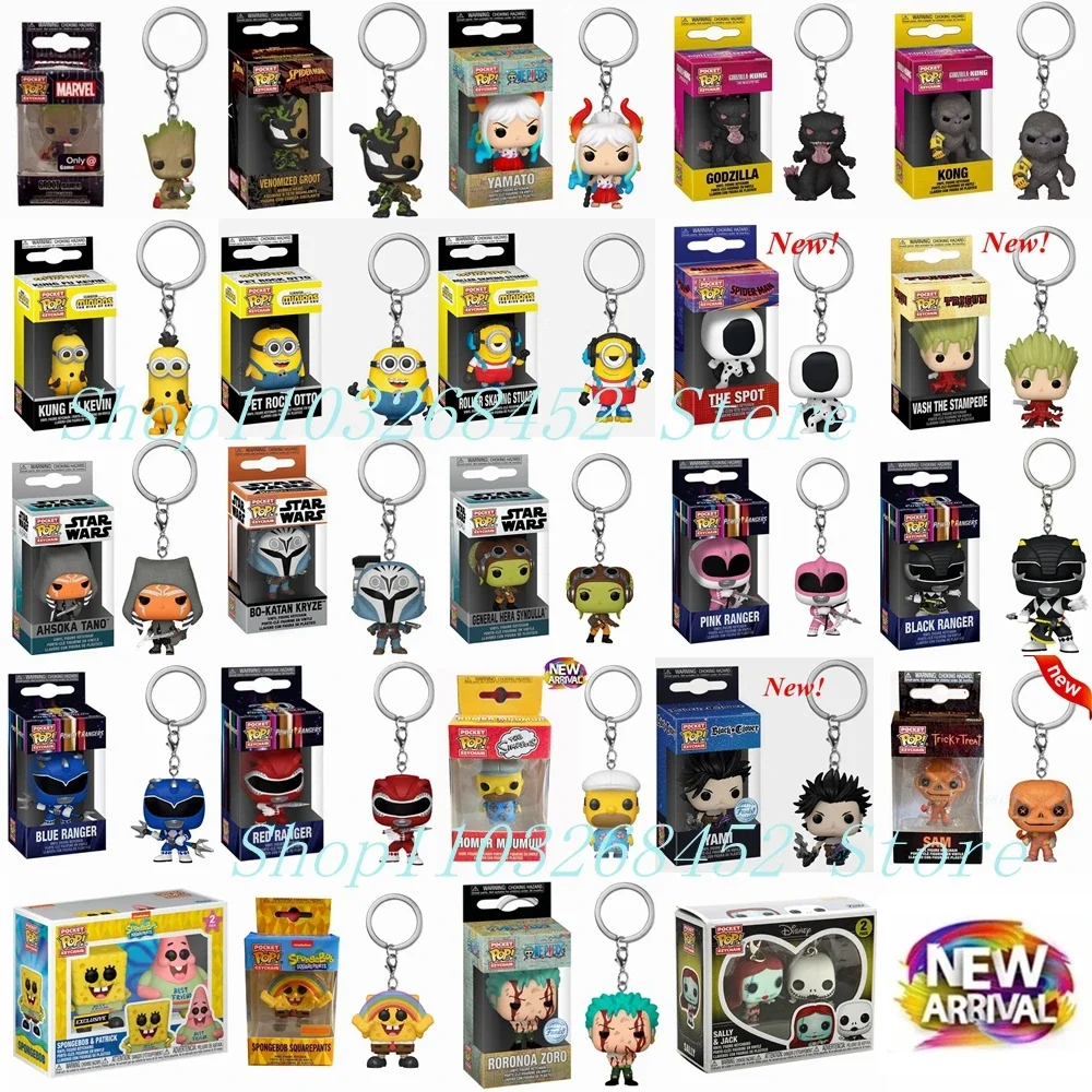 2024 Funko Keychains Ranger Red Blue Pink Minion Kevin Otto Stuart Spider Spot Vash Ahsoka Inuyasha Homer Sam Sally Figure Toys