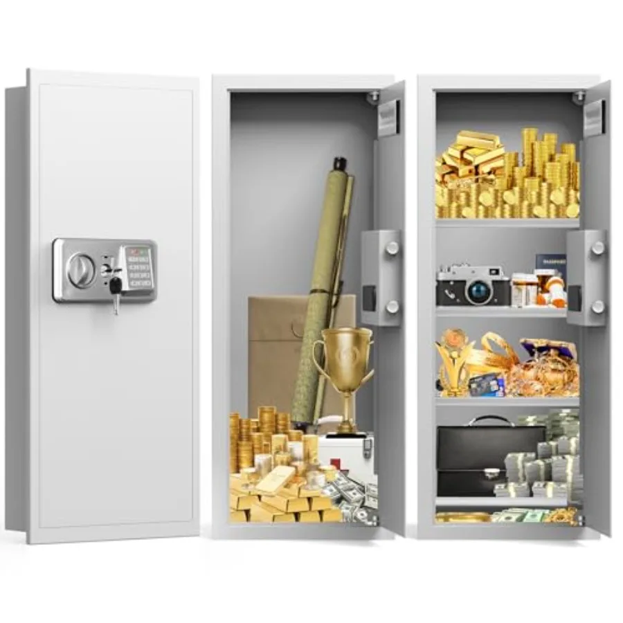 

Белый прочный настенный сейф высотой 33,46 дюйма, для установки между стойками с расстоянием между центрами 16 дюймов, огнестойкий, со съемной полкой и кодовым замком