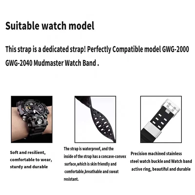 Casio 2 세대 빅 머드 킹 GWG-2000 2040 시계 스트랩 액세서리와 호환되는 수지 시계 밴드 남성과 여성 버클
