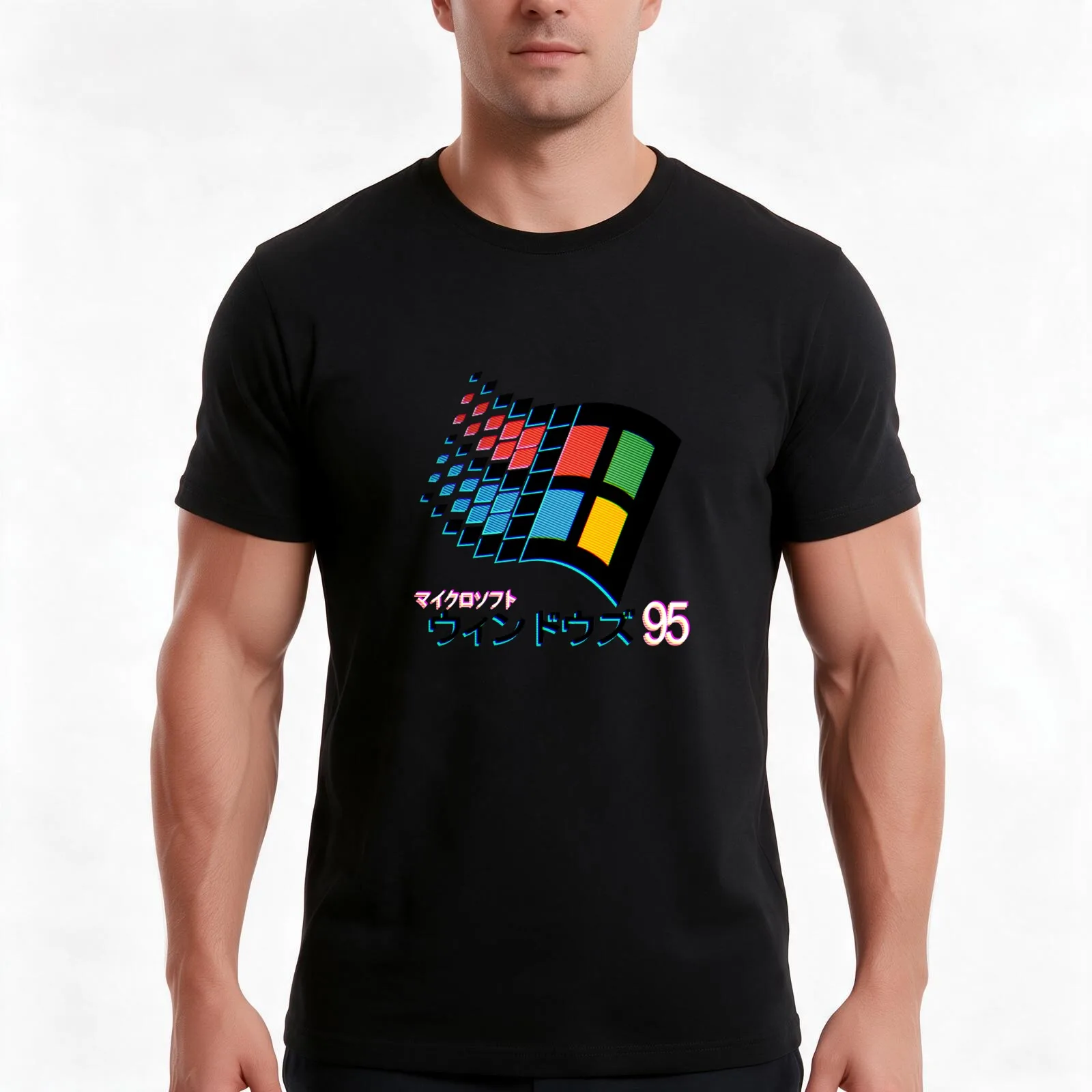 Microsoft Windows 95 - Japanese T-Shirt Summer Casual Cotton Tee Oversized Streetwear Tops Vintage Graphic Print 100% Cotton