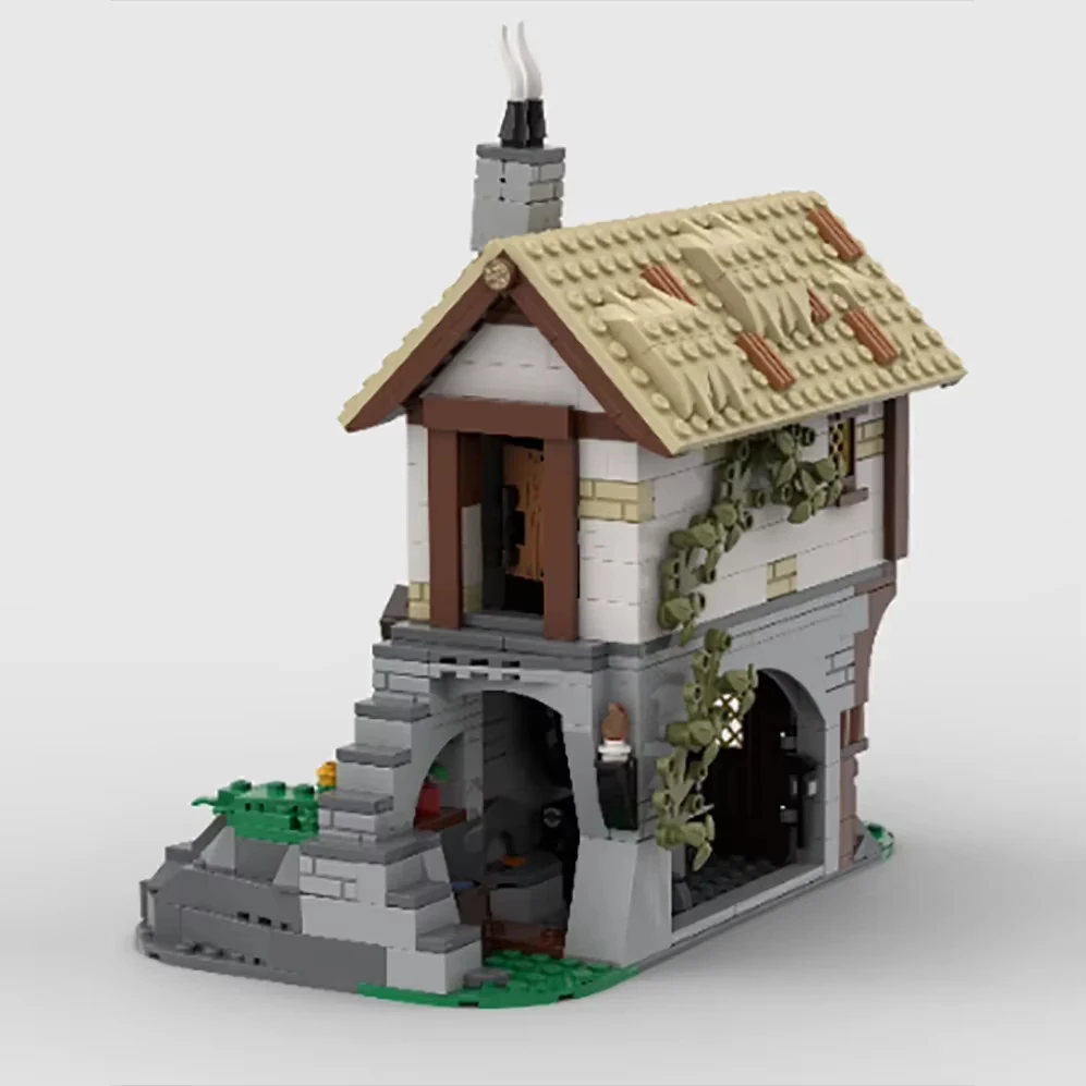 

New MOC Street View Model Medieval Town Square Blacksmith DIY Assembly Toy Building Blocks Building Set Adult Collection Gift