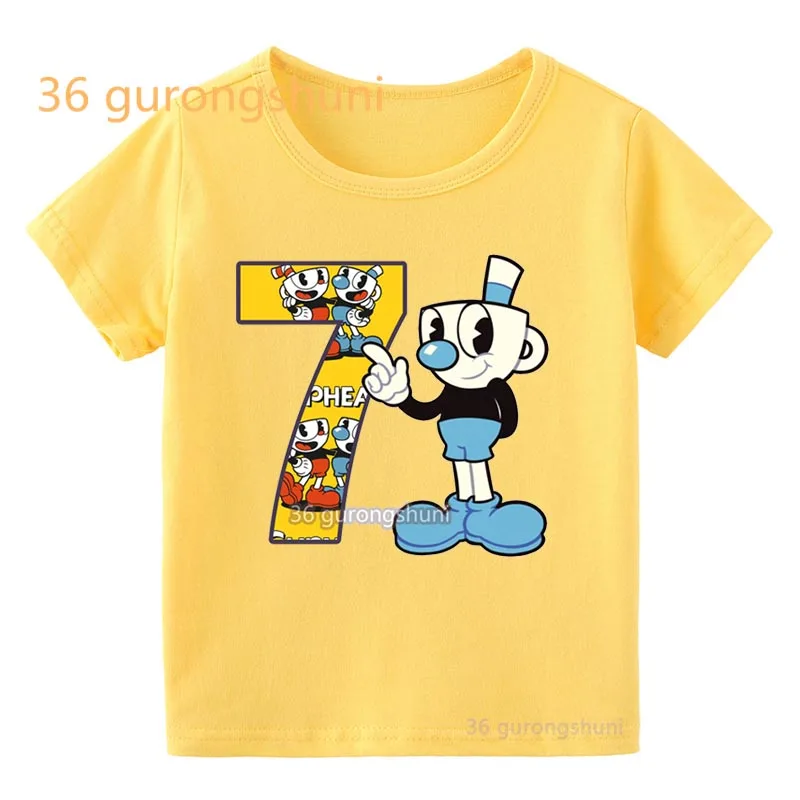 Tshirt boy Cuphead T Shirt For Girls Tops Tee 7 8 9 old Birthday Gift Children Clothing Kids Clothes Boys yellow Graphic T Shirt