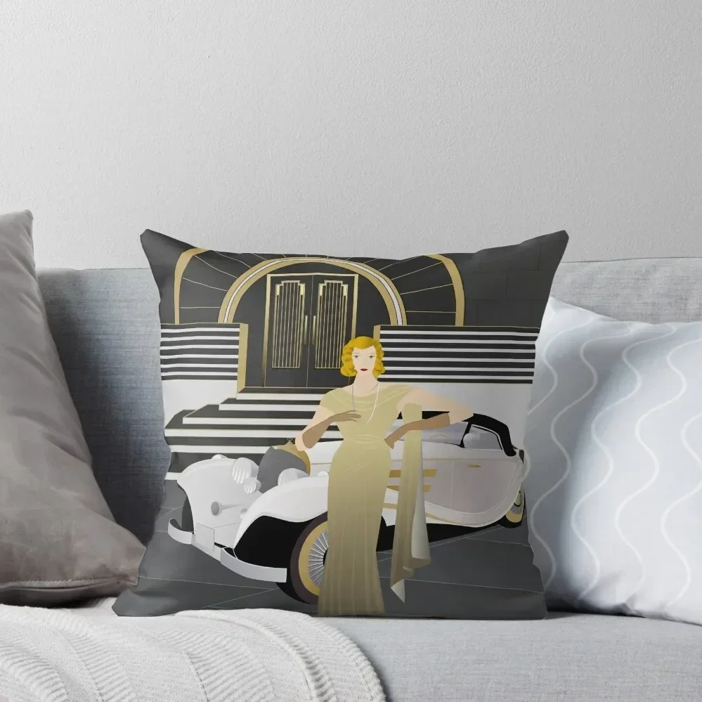 

Woman in golden dress art deco style design Throw Pillow anime girl pillowcases for sofa cushions Luxury Cushion Cover pillow