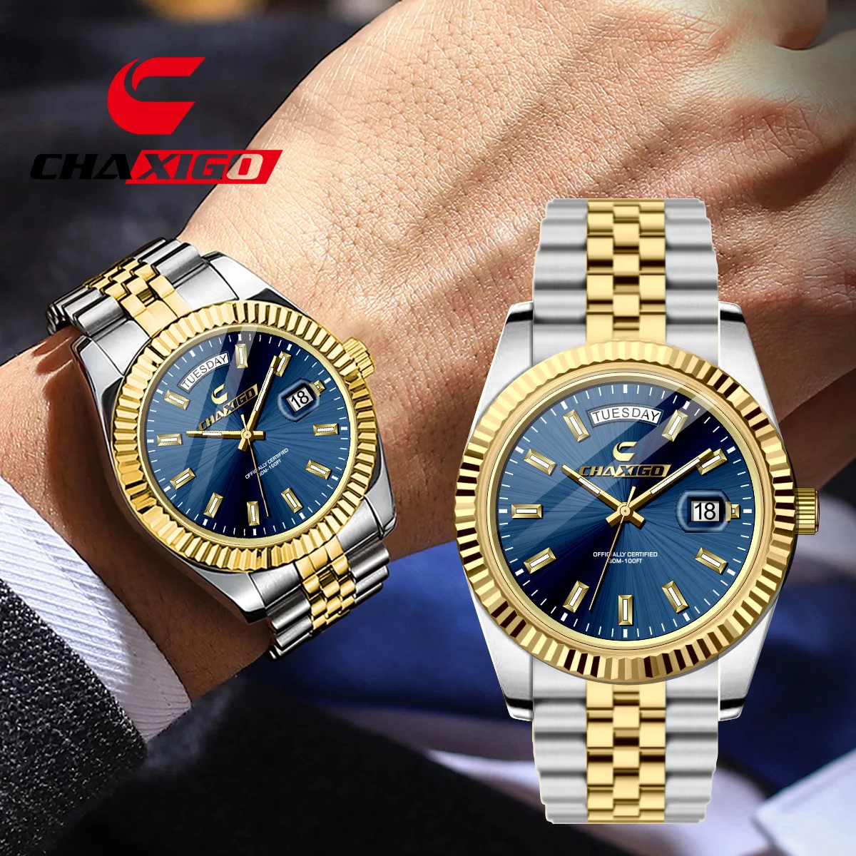 

CHAXIGO Новые швейцарские мужские часы с декоративной светящейся стрелкой из сплава, мужские кварцевые часы