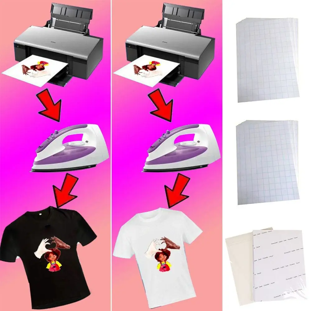 5Pcs A4 Light Dark Cotton Cloth DIY Iron Heat Press Print Paper T-shirt Inkjet Sublimation Printing Paper Thermal Transfer Paper