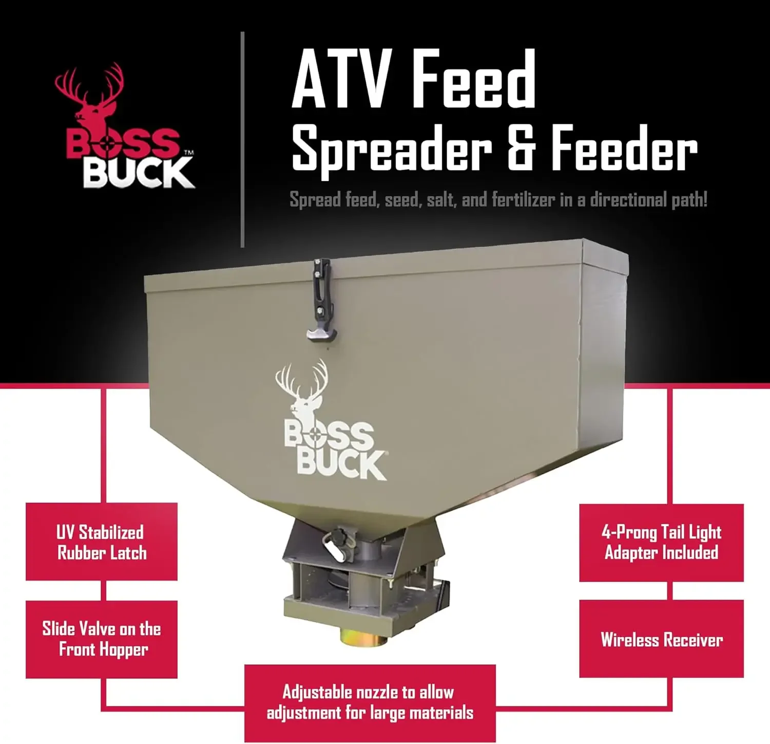 80 LB Capacity Spreader | Spacious Versatile Durable Adjustable Flow Rate ATV Feeder | Feed, Salt, Fertilizer & Seed