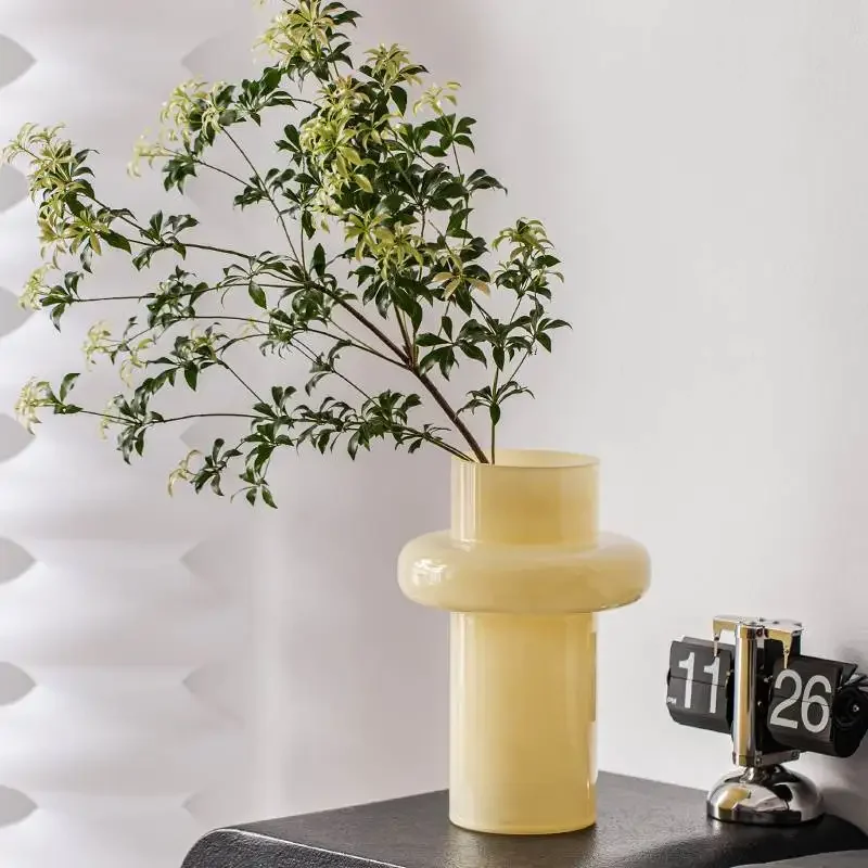 

Yellow Hydroponic Vintage Cream Decoration Antique Vase Haute-style Decor Living Room Floral Arrangement French Glass