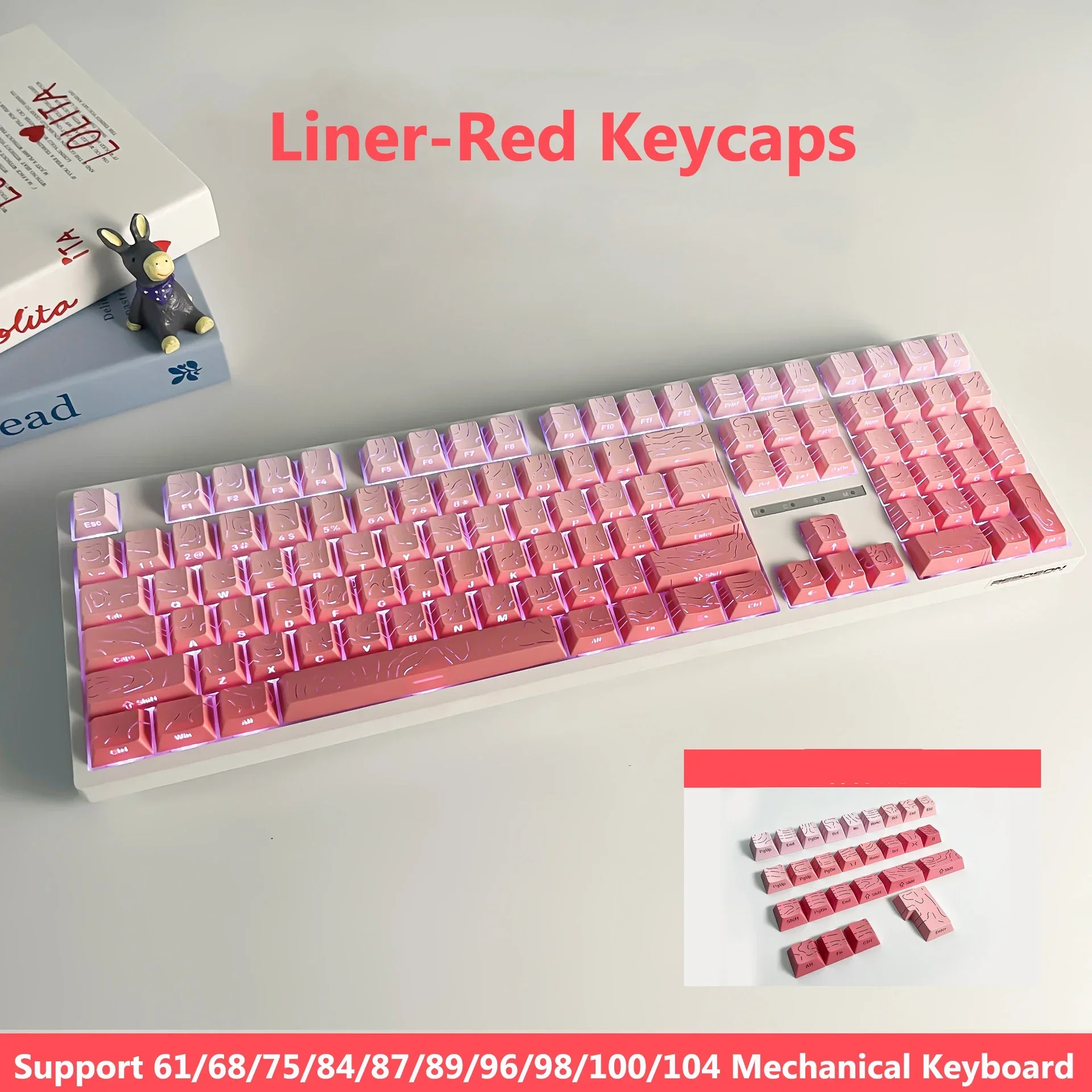 135 Keys Line Gradient Keycaps PBT Doubleshot Side Character Transparent Keycap Black White Red Cherry Key cap For MX keyboard