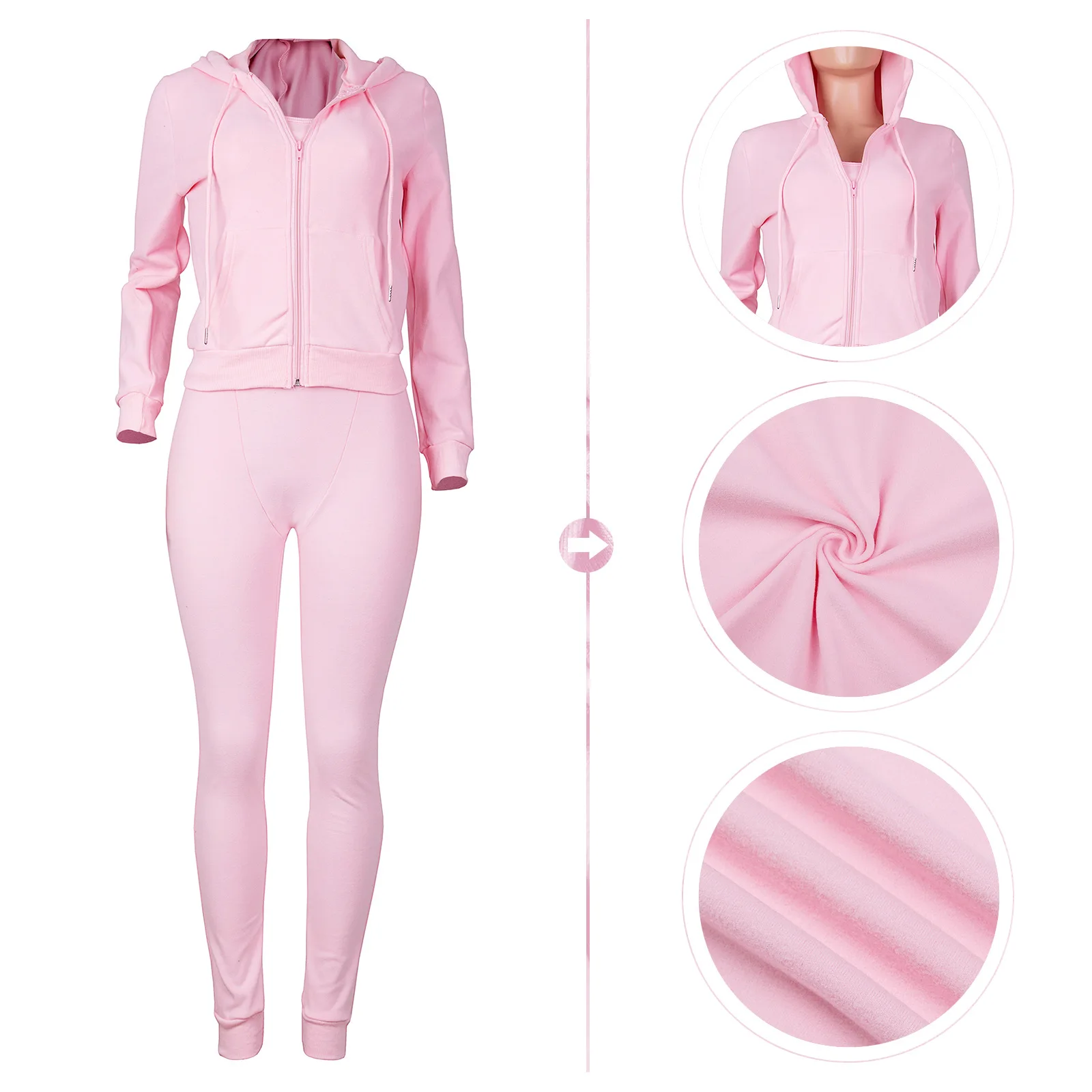 Women Sweatsuits 2 Piece Outfits Velour Tracksuit Sets Long Sleeve Hooded Zip Jacket Tank+High Waist Bodycon Pencil Pants Suits