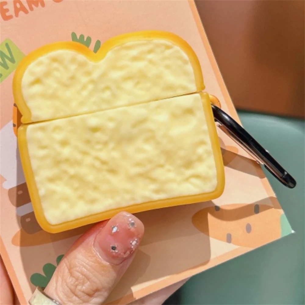 Kawaii Cute 3D Toast Bread Soft Silicone Protective Shell Soft Case For Airpods Pro2 With Pendant Lovely Cover For Airpods 1 2 3