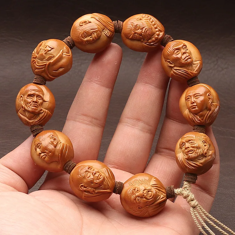 

Hand Carved Double-sided Relief Olive Pit: Large Four-flower Sanfeng 18 Arhat Wenwan Handpiece (Collection/Gift)