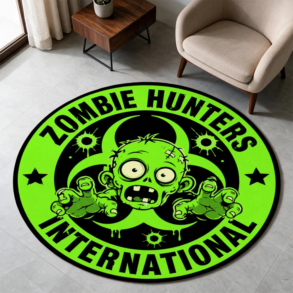 Funny Zombie Hunters International Logo Round Area Rug Mat for Man Cave Halloween Party Decor Novelty Floor Mat
